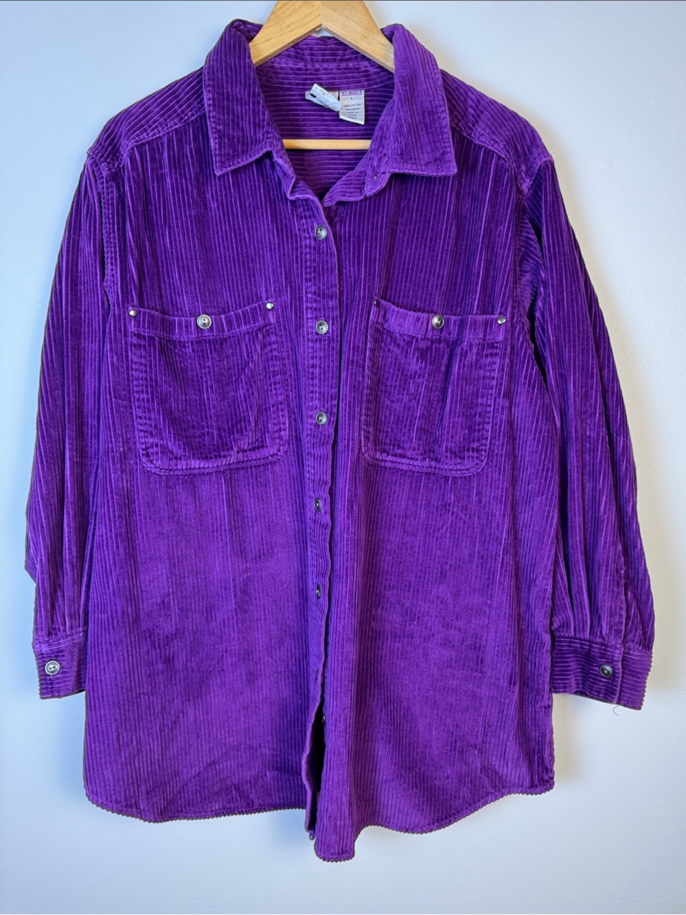 Roaman's Purple Corduroy Button-Down Shirt